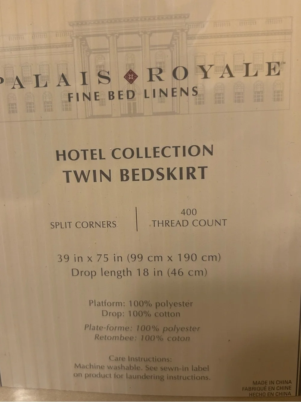 Palais Royale Hotel Collection Twin Bedskirt in Ivory 400 TC Cotton 18 Inch Drop